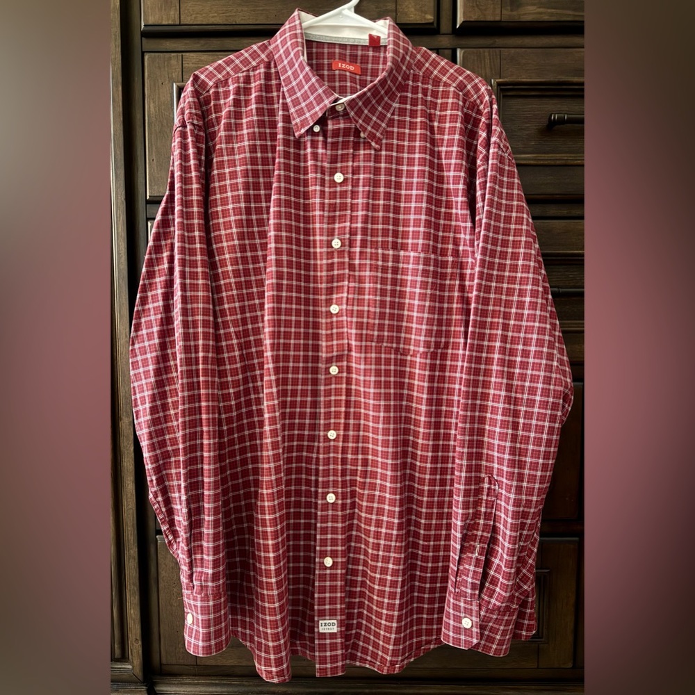 IZOD Big/Tall Men’s Long Sleeve Button Up w/ Pocket-EUC-Maroon Pld - Size XXL